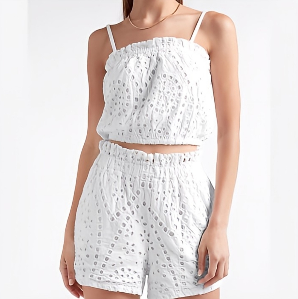 EXPRESS | White Eyelet Cropped Bubble Cami.